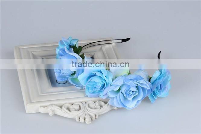 Manufacture directly sale blue PE flower headbands for girls