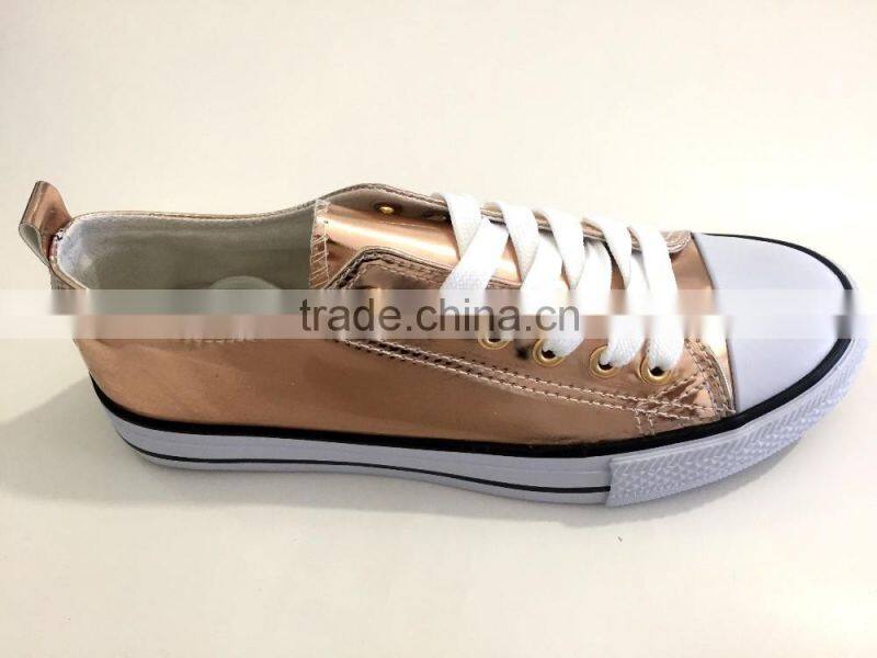 pink metallic lace up vulcanized shoe women sneakers cheap casual canvas shoe woman