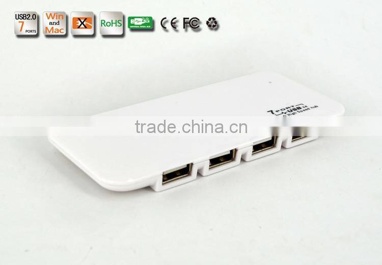 Low cost portable High Speed slim shape plastic casing 480MBPS 7 port USB 2.0 HUB