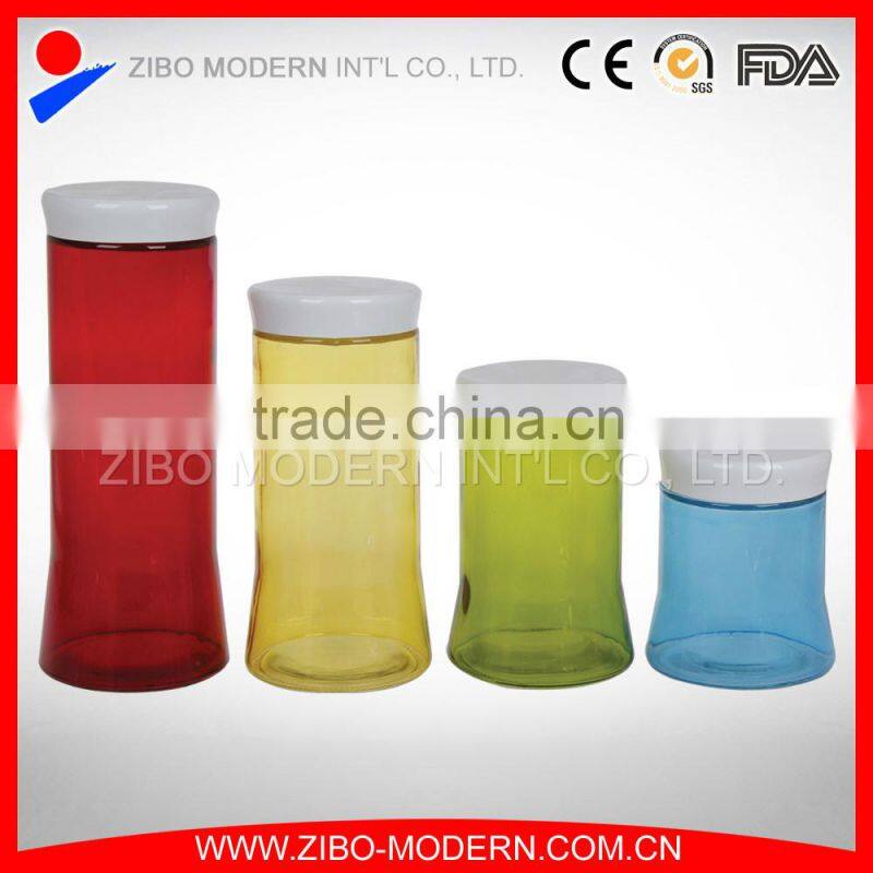 Colorful Glass Food Container Set 4 Custom Cookie Jar Decorative Airtight Glass Jar