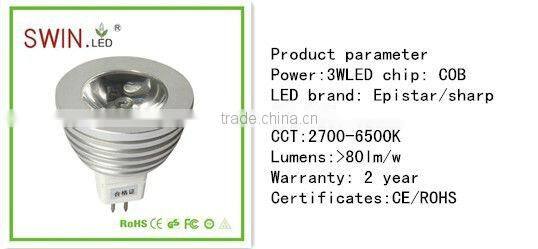Driverless 3W AC mr10 COB led spotlight
