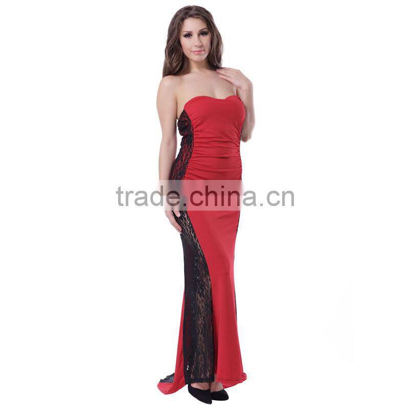 2016 New arrival fashion design prom dress strapless long red evening dress