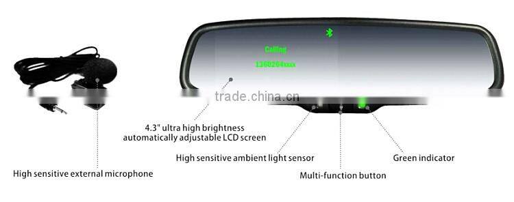 Handsfree car kit Bluetooth Car Rearview Mirror with back up display