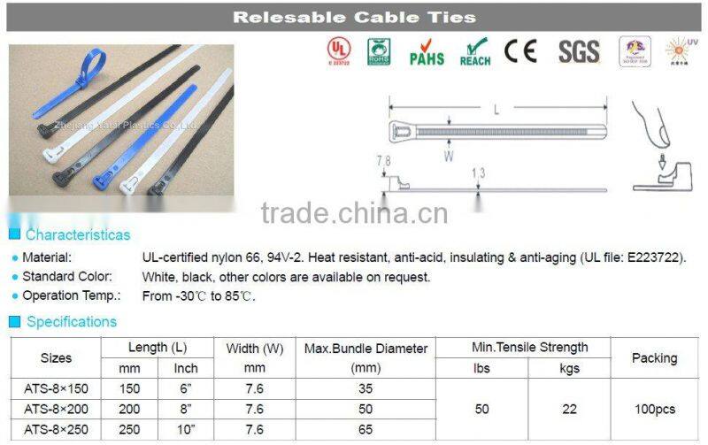 Releasable Cable Tie (Reusable Cable Tie, Brida reutilizable)