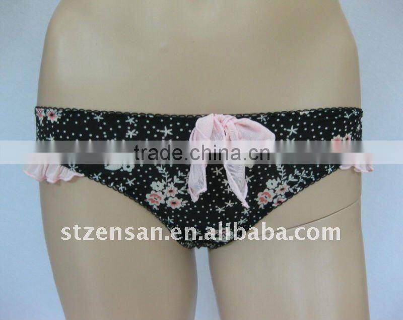 Floral Print Thong with Bows Underwear