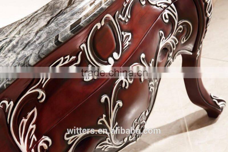 Single bowl bathroom vanity decorated by hand carving and painting in silver WTS827