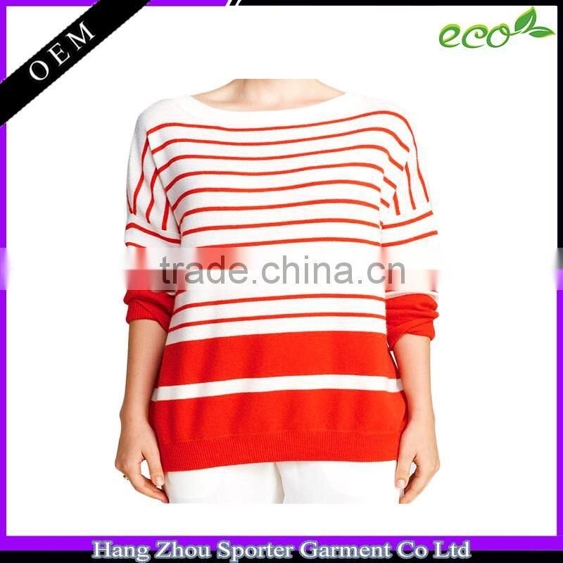 16FZCAS14 strip knitting women sweater cashmere jumper