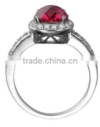 HY Fashion Jewelry pave CZ Solitaire Engagement rings for Women(Ruby)