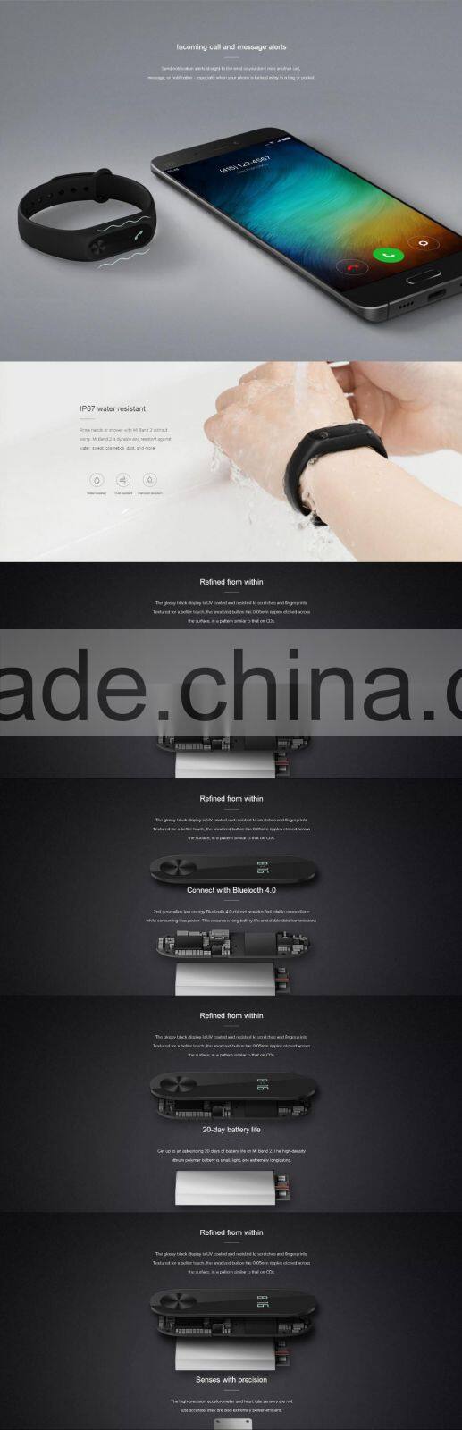 2016 original Xiaomi Mi Band 2 Miband Wristband Bracelet with Smart Heart Rate Fitness Touchpad OLED Screen Mi Band 2