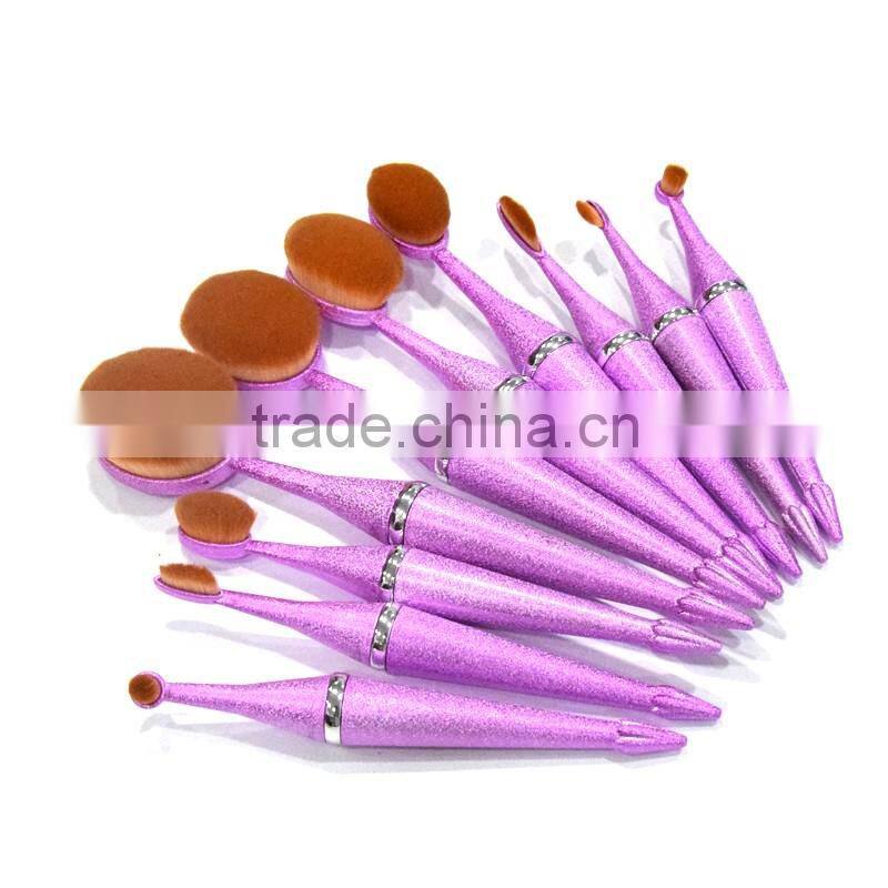 10pcs NEW design Bling cosmetic brush synthetic toothbrush oval makeup brush set