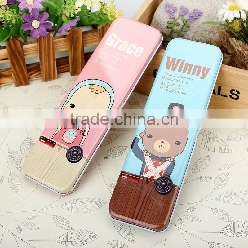 factory wholesale metal pencil case rectangular cartoon metal tin case