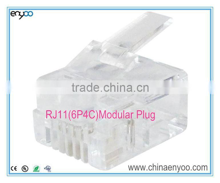 Modular Plug, RJ11 Plug, 6 Position, 4 Conductor, For Round Solid and Stranded Wires