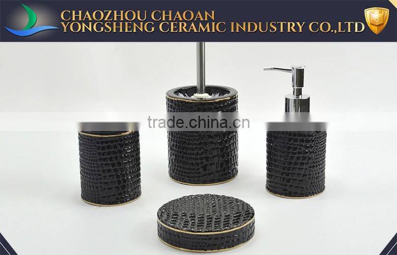 Promotional golden edge ceramic bathroom sets black china manufacturer