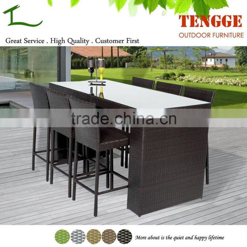 Bar Table Set With Barstools 7 Piece Outdoor Wicker Patio Furniture