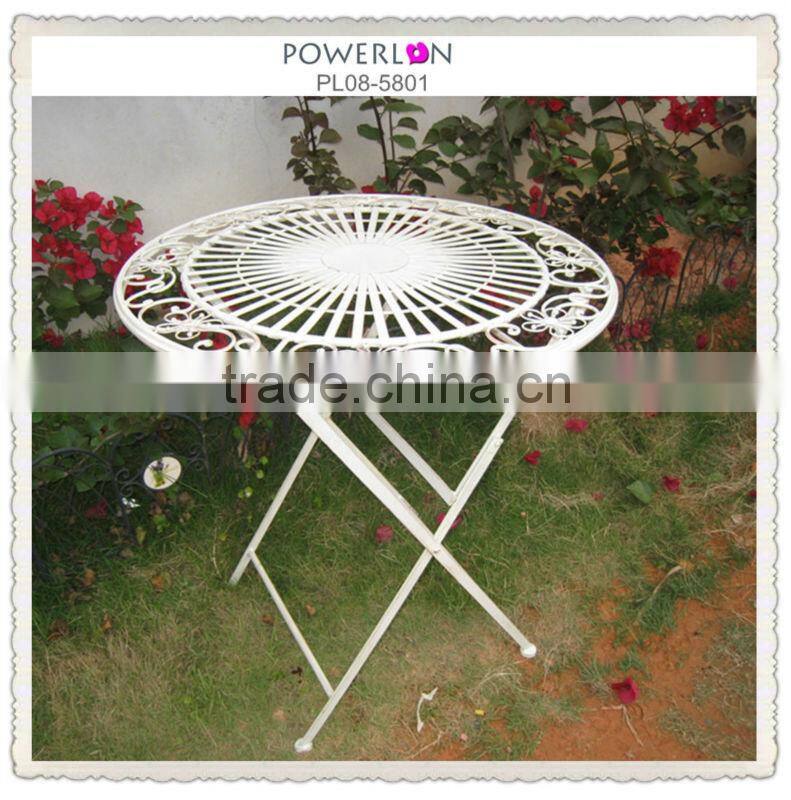 Lovely Light Weight Folding Wrought Iron Antirust Metal Antique White Outdoor Decorative Garden Furniture