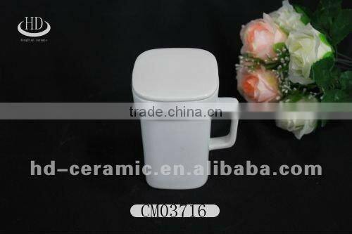 plain white ceramic square coffee mug
