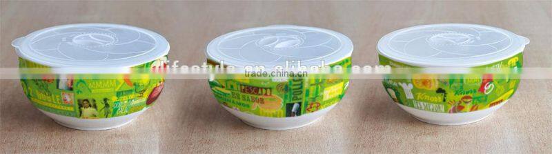 3 pcs porcelain soup bowl set with plastinc lid