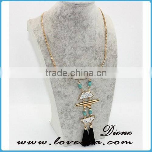 Fashion wholesale handmade gemstone long chain tassel charm necklace