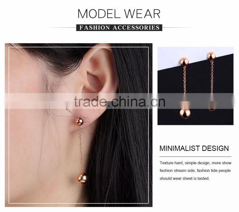 Latest simple stainless steel design Rose gold long earrings women jewelry