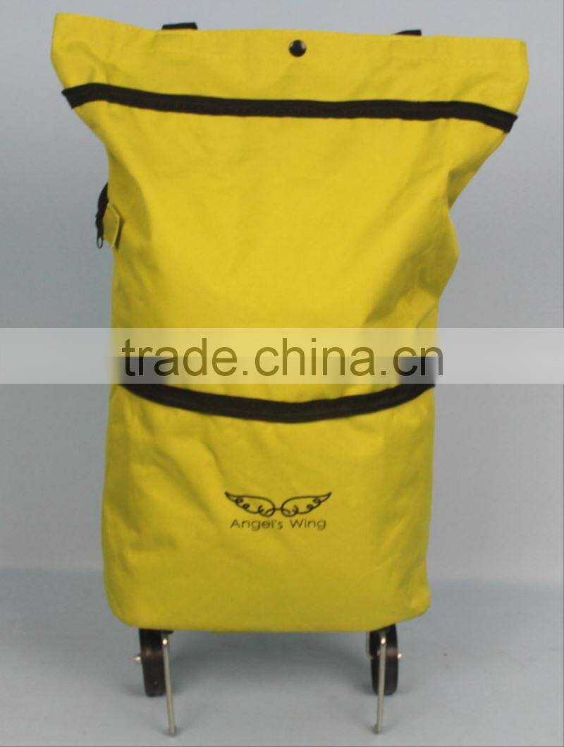 Shining Synthetic Leather With Silk Screen Printing Handle Market Trolley Bag