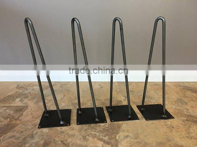 Black powder coated 28 inch 2 rod iron metal hairpin wood table leg