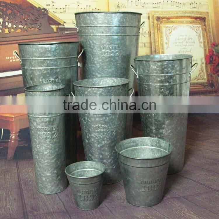 Vintage decorative garden galvanized metal flower pot tall vase planter