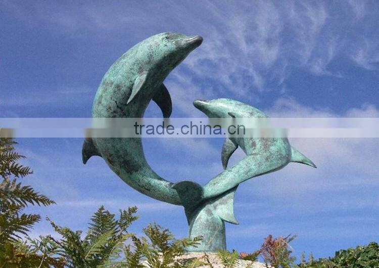 outdoor garden decoration metal bronze dolphin fountain sculpture