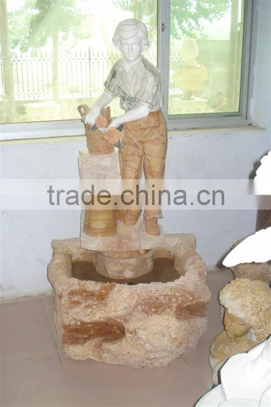 Two children fountain marble stone for home decorations