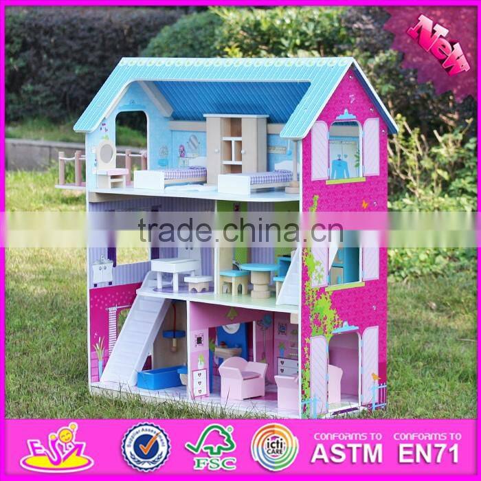 2016 new design home play children toy wooden dolls house miniatures W06A169