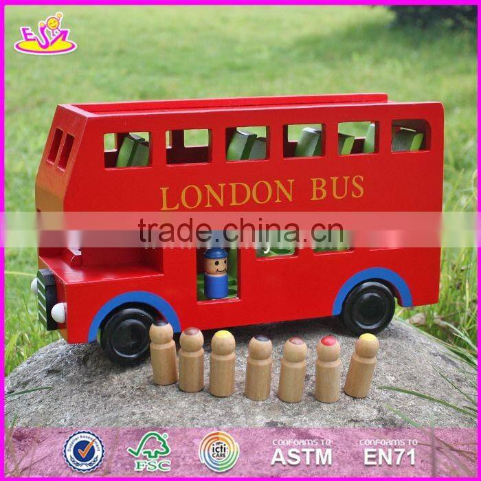 2017 New products children funny wooden toy double decker bus W04A161