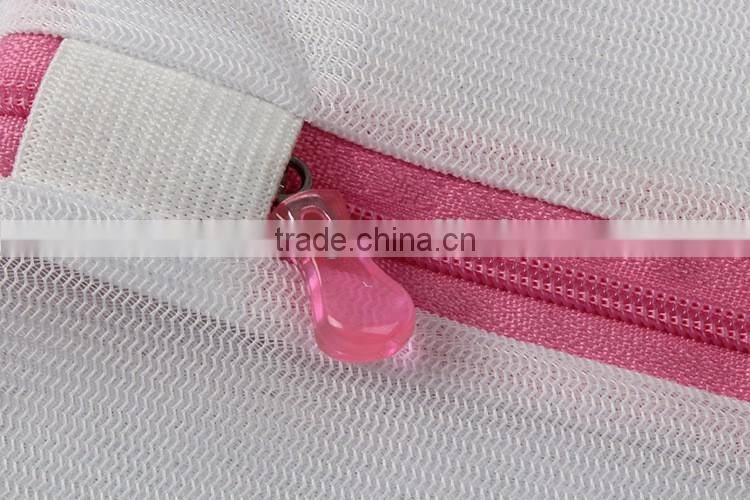Machine Washable, Fine White Mesh Polyester Laundry Washing bag with Pink Zipper, For Home & Travel(TM-LB-027)