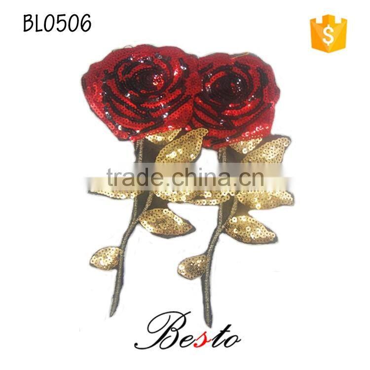 Wholesale long sequin rose flower applique for baby dresses