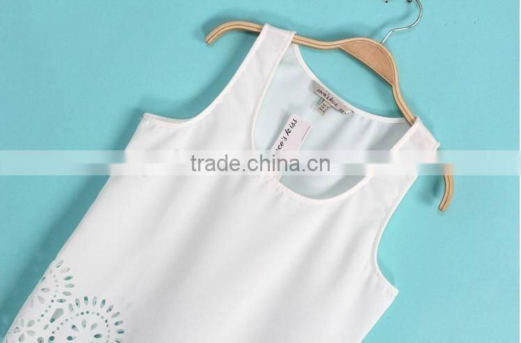 Fashion Sleeveless Tropical Roupas Blusas Femininas 2015 Summer Plum Flower Laser Cutting Chiffon Ladies Blouse Women Tops