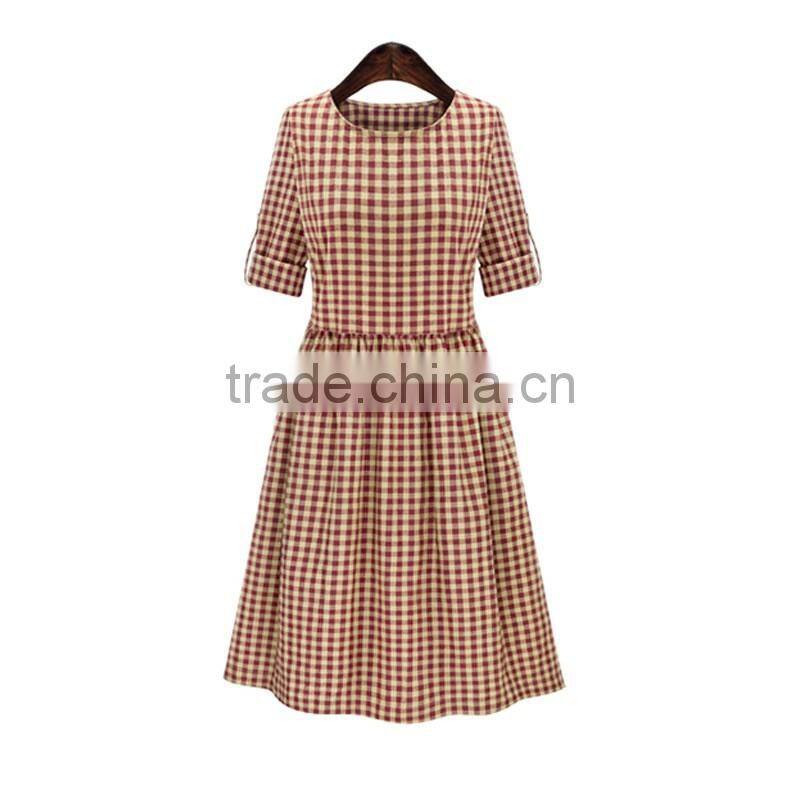 2016 Spring Red and Blue Tantan Print Women Plaid Flannel Shirt Dresses