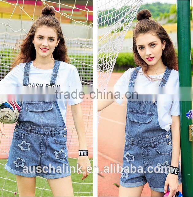 summer urban women big blue star bib short jeans customized