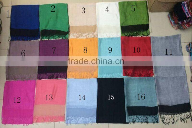 2017 Fashion new arrival lady jacquard plain solid color 2layers silk mixed viscose scarf shawl
