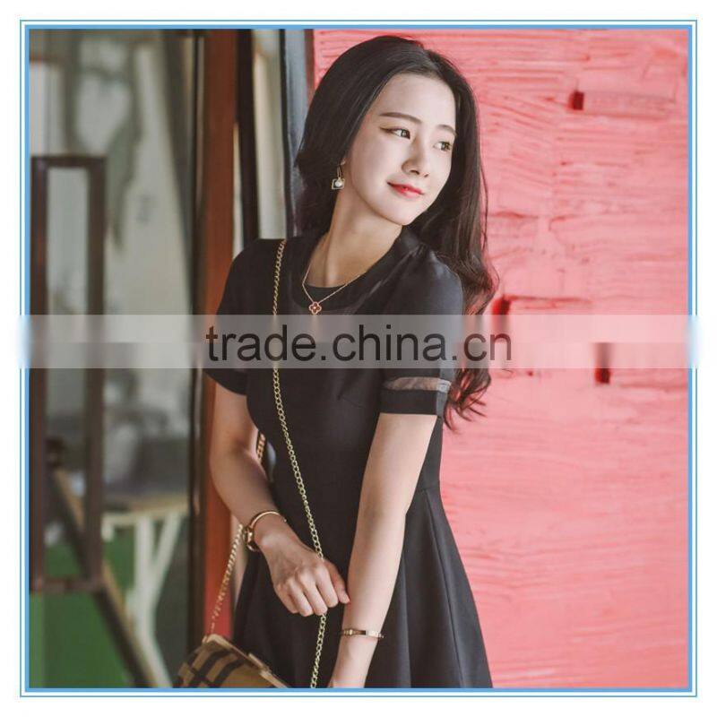 2016New Arrival Ladies Western Dress Designs Skater Short Umbrella Dress With Mesh Insert