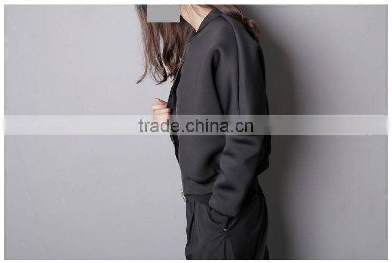 Best Quality Lady Biker Bomber Jacket black Solid Zipper Coat Women Cloths 2016