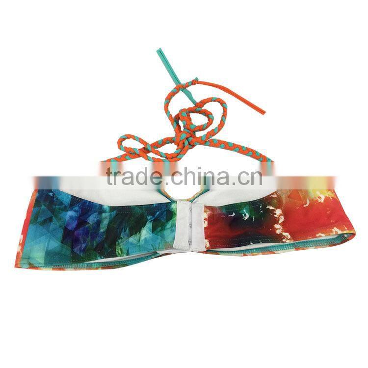 2017 new design full printing braided trim sexy swimwear woman bikini