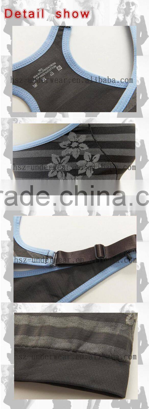 hsz-wsb0010 2016 Cheap Wholesale Women Plus Size Sports Bra Stripe Pattern Seamless Tube Gym Wear Fitness Bras