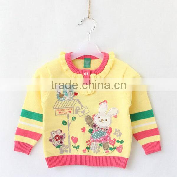 Print Pattern Knitted Kids Pullover Sweater Fashion Ruffle Neck Kids Pullover