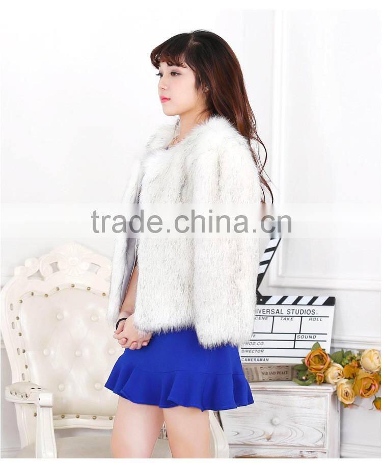 New Women's Faux Fox Fur Beige Gradual Color Black / Coffee Tip Jacket Coat Long Hairy Shaggy Outwear Autumn Winter Tops