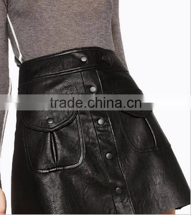 Runwaylover EY2208D New Design 2017 Ladies Fashion One Breasted Pu Skirt