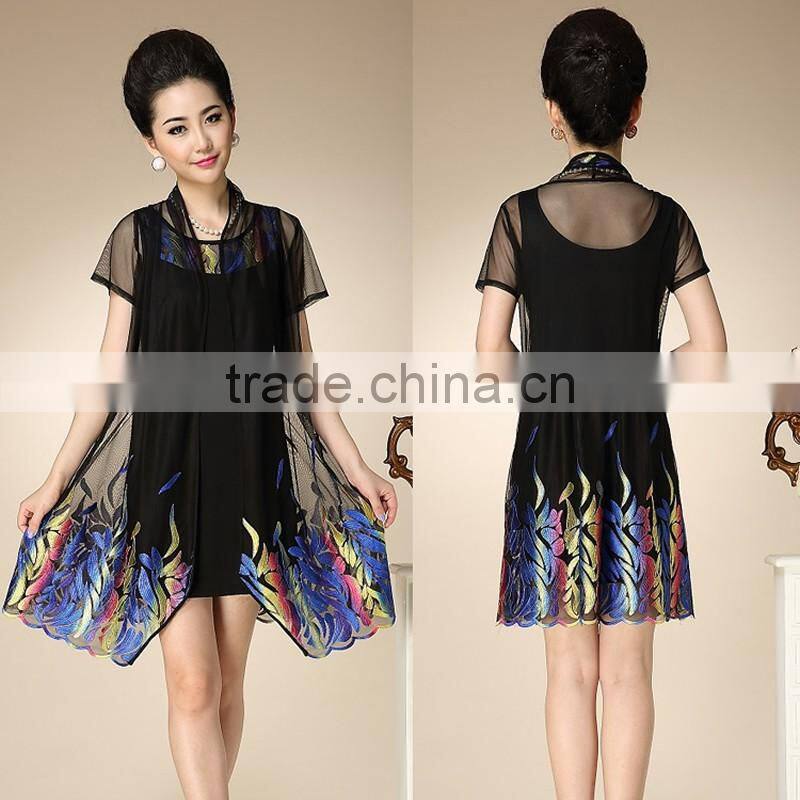 Middle Age Woman Fashion False Two-pieces Dress