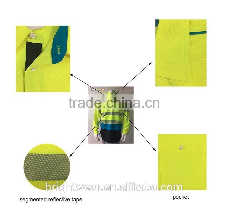 China factory contrast color reflective safety traffic high visibility polo shirt