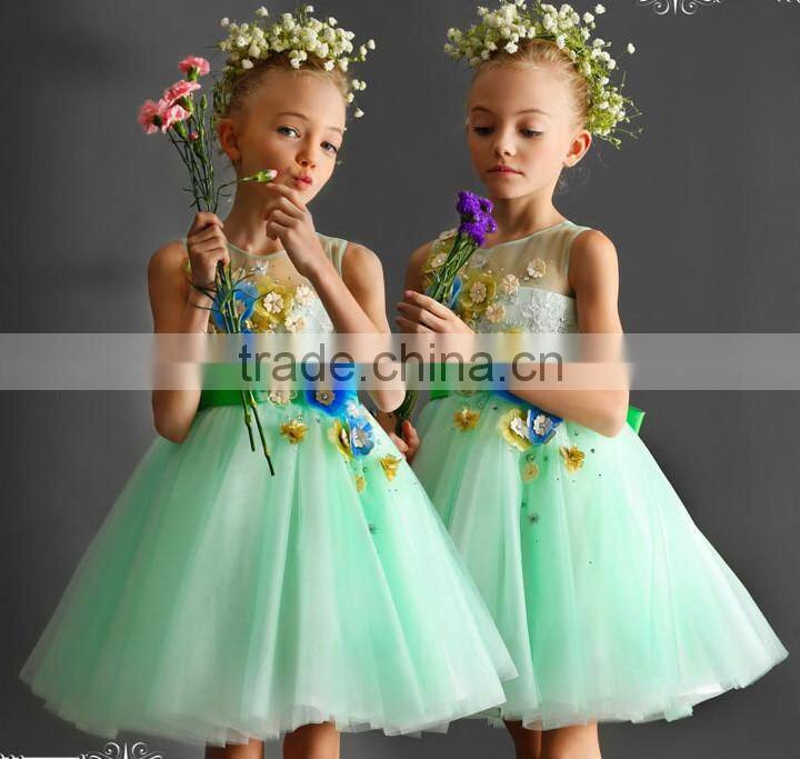 New Arrivals Little Girl Wedding Dress Green Summer Dress For Girl Fancy Kids Wear GD90427-1