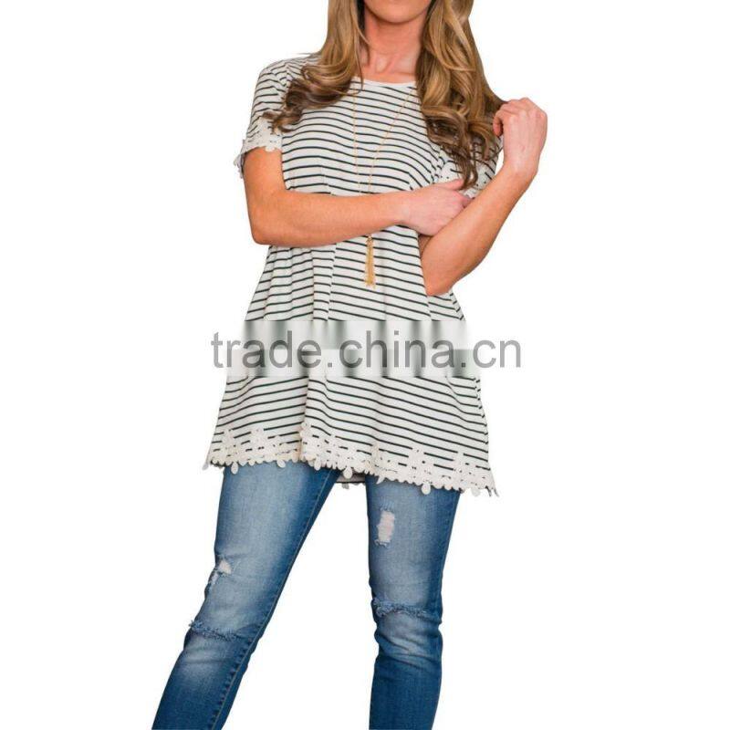 Summer women top fashion short sleeve ladies striped shirt blouse 2017