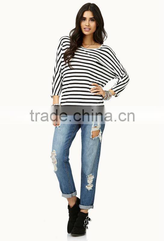 2014 plus size t shirt striped long sleeve t shirt fashion woman long sleeve t shirt