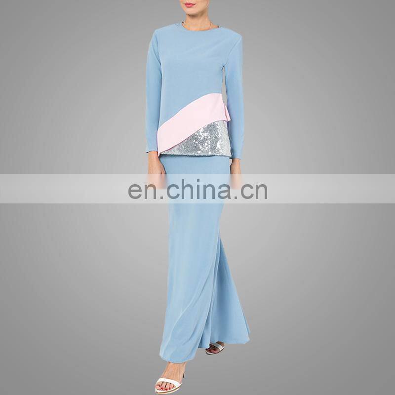 2017 OEM Service Baju Kurung Kaftan Latest Berqa Designs Muslim Ladies Abaya Modern Long Sleeve Paillette Malaysia Clothing