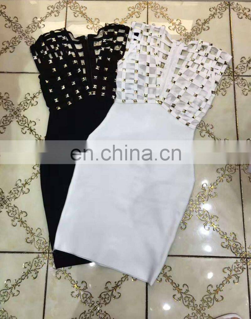 Women Sexy Sleeveless Deep V Hollow Out Cocktail Clubwear Party Mini Bandage Bodycon Dresses